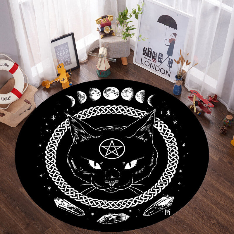 Black Cat Magic Constellation Area Circle Floor Living Room Home Carpet Personalized Mat