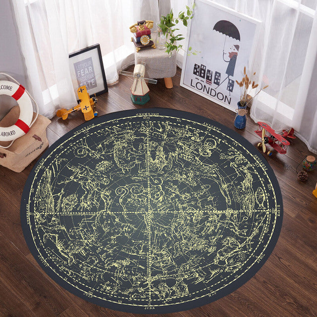 Black Cat Magic Constellation Area Circle Floor Living Room Home Carpet Personalized Mat